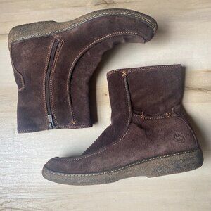 Timberland brown suede nubuck leather zip up ankle bootie boots 10 shearling